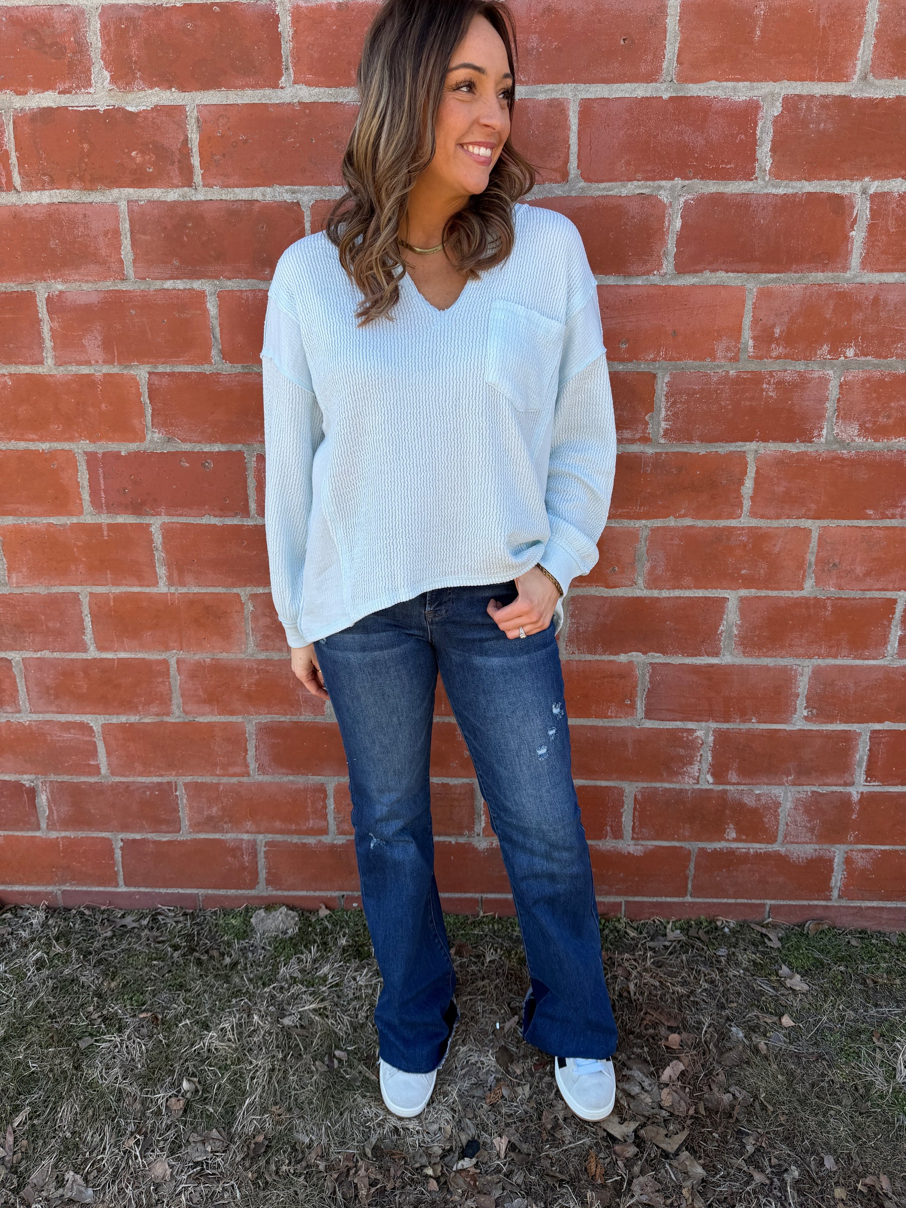 Ribbed Knit Long Sleeve - Baby Blue