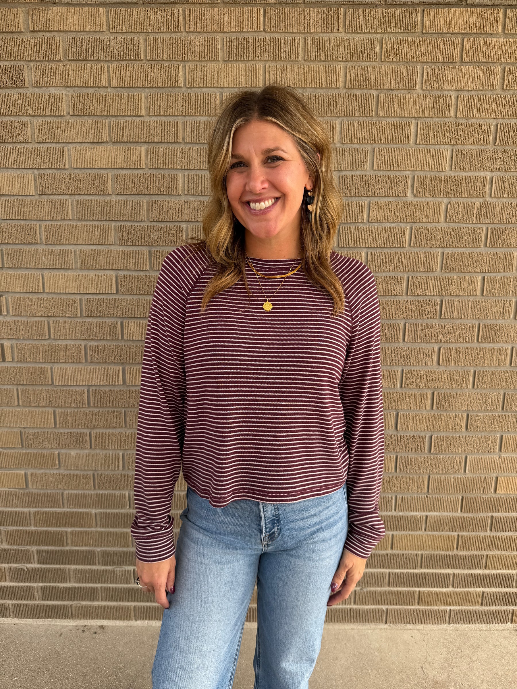Dark Cherry Stripe Top