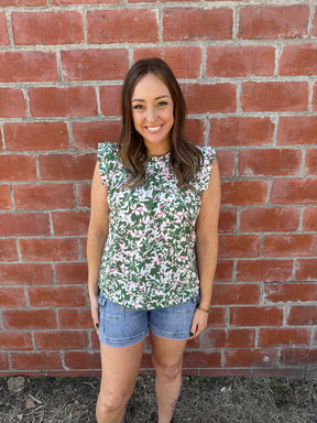 Green Floral Blouse