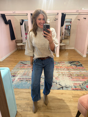 Cable Knit Short Sleeve Sweater