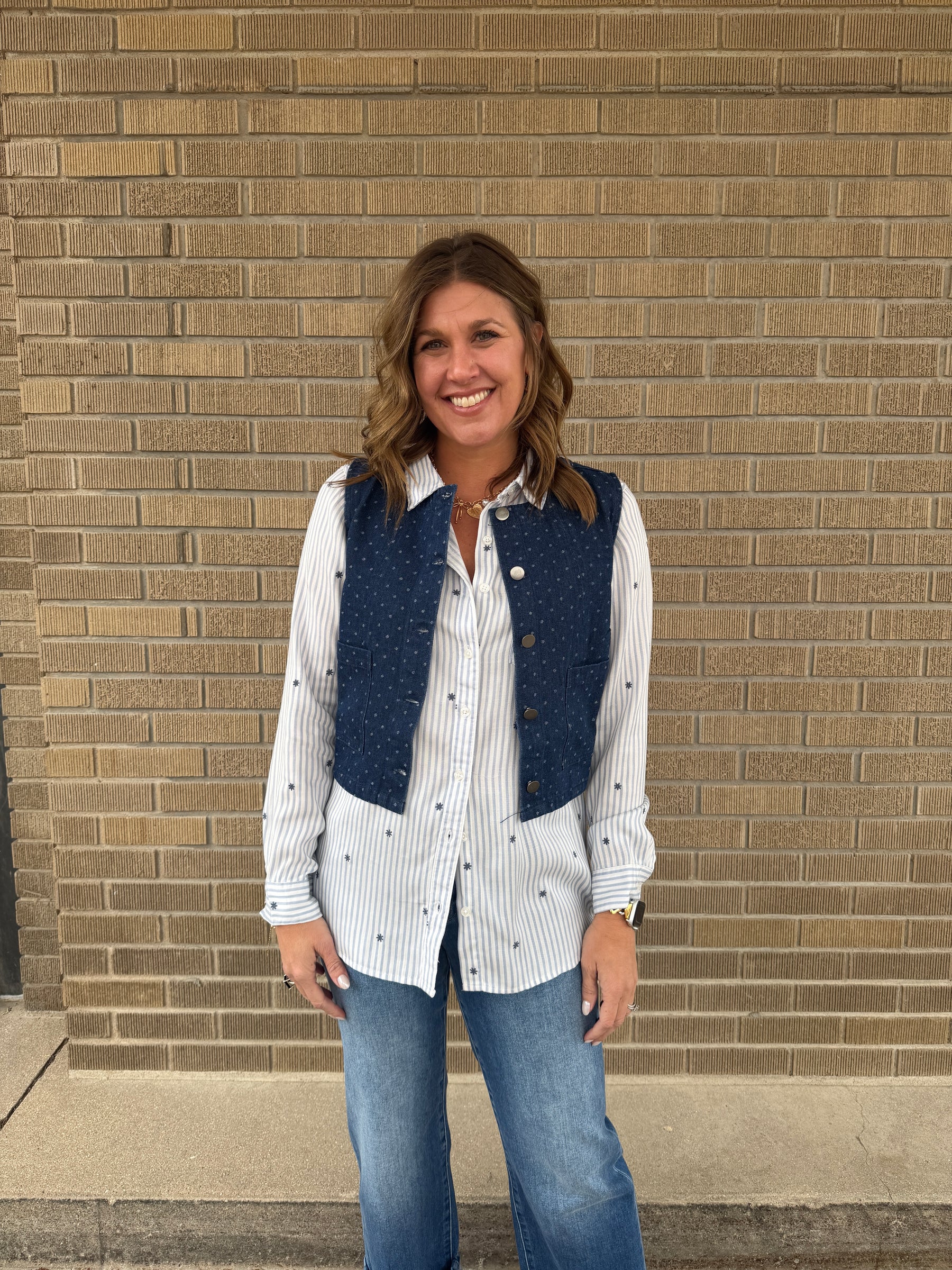 Polka Dot Denim Vest