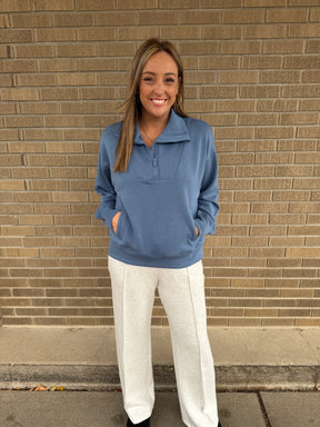 Modal Zip Up Pullover - Paradise Blue