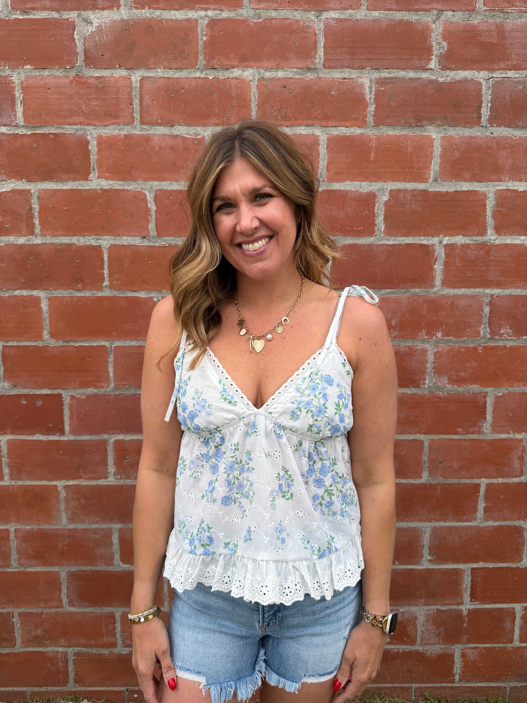 White & Blue Floral Tank