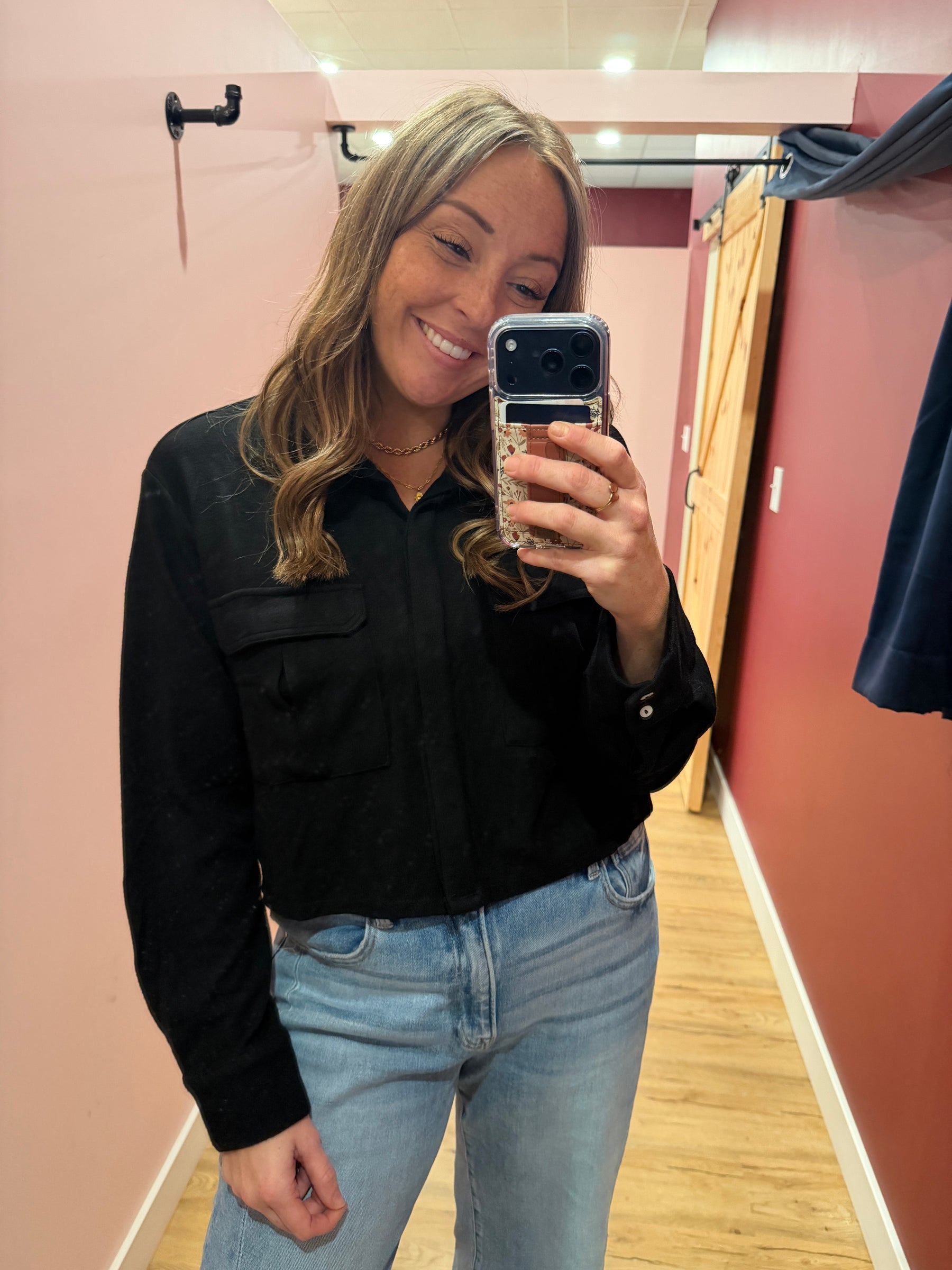 Black Crop Button Up