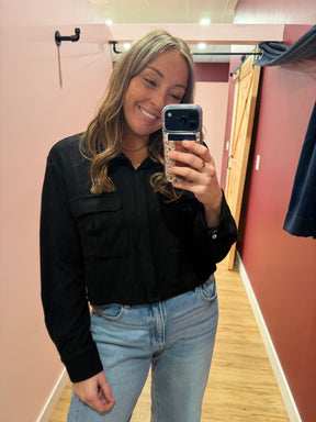 Black Crop Button Up