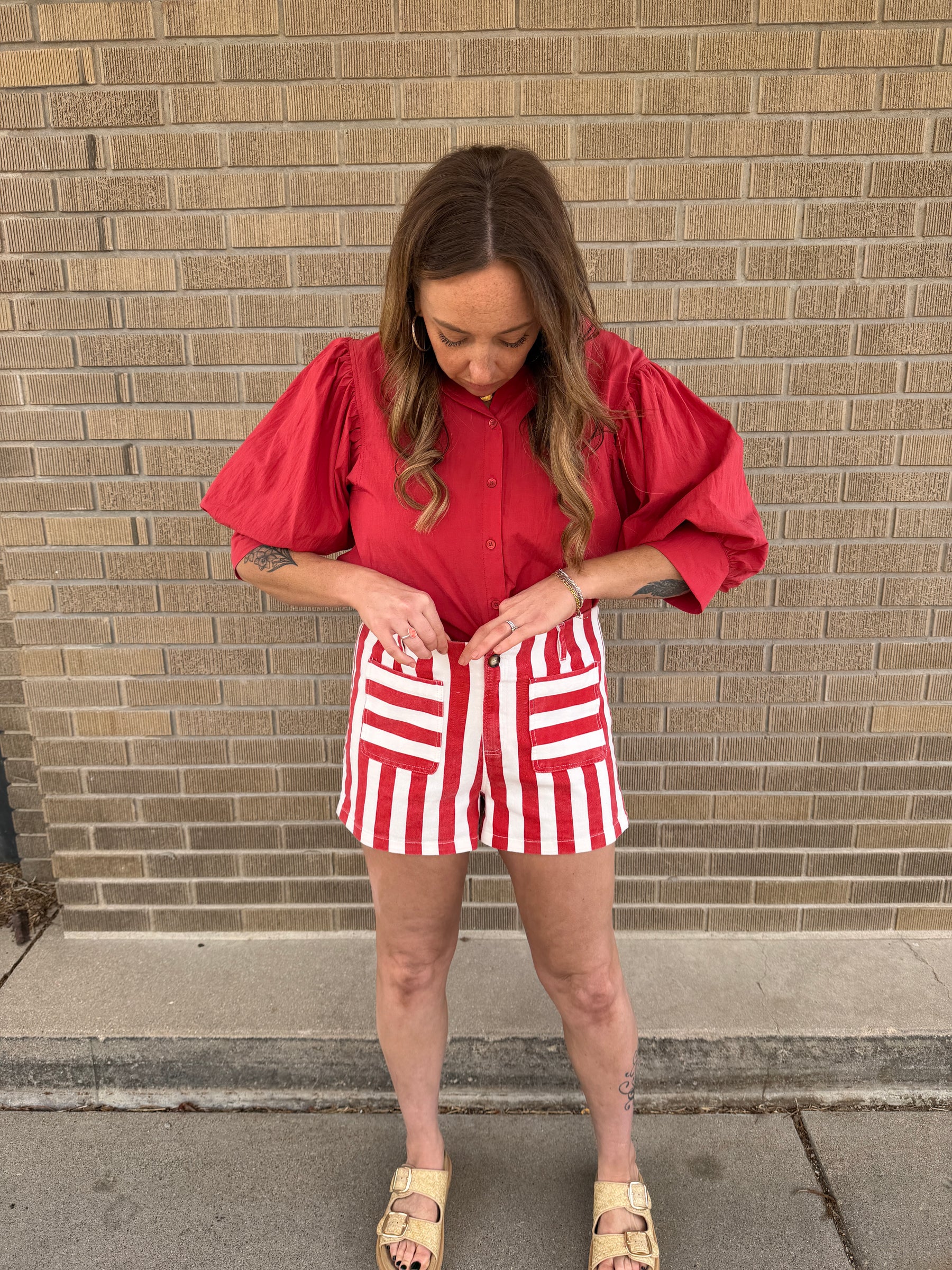 Red and White Stripe Shorts