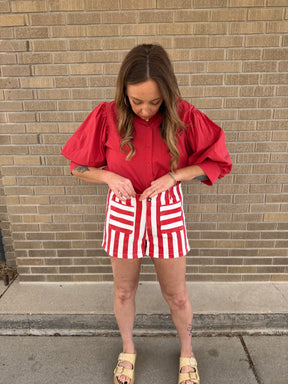 Red and White Stripe Shorts