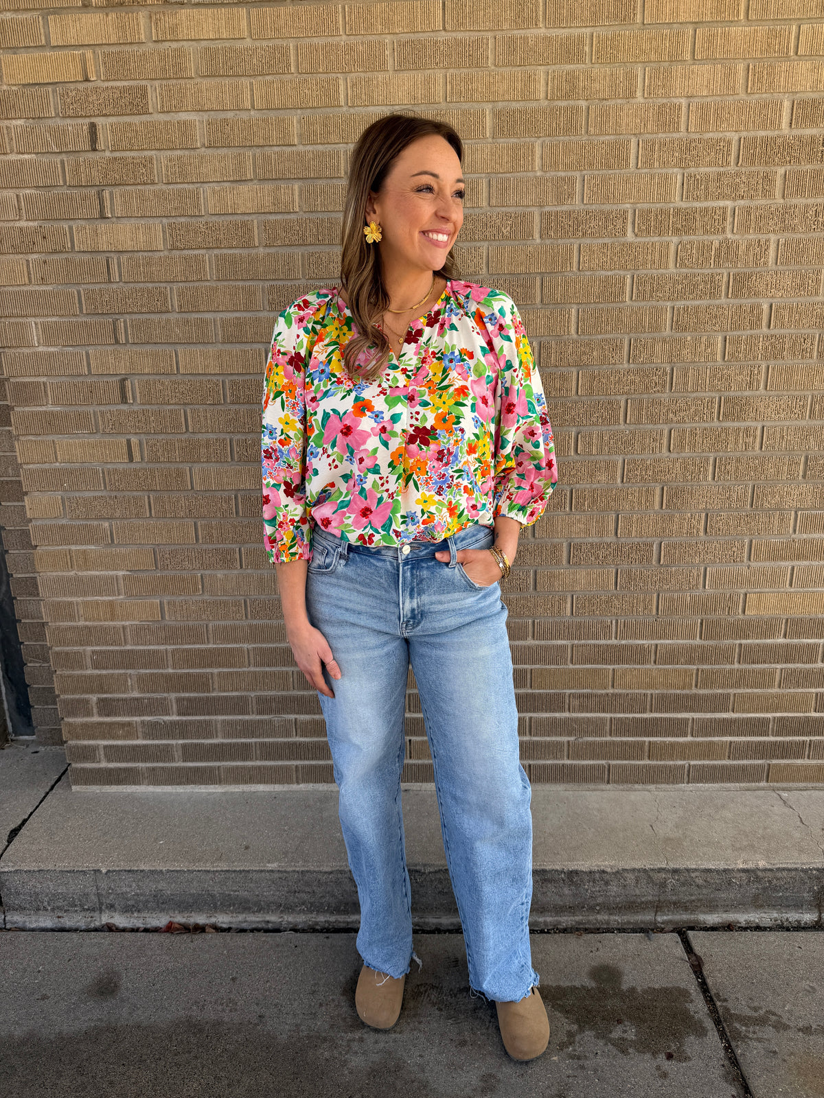 Split Neck Floral Top
