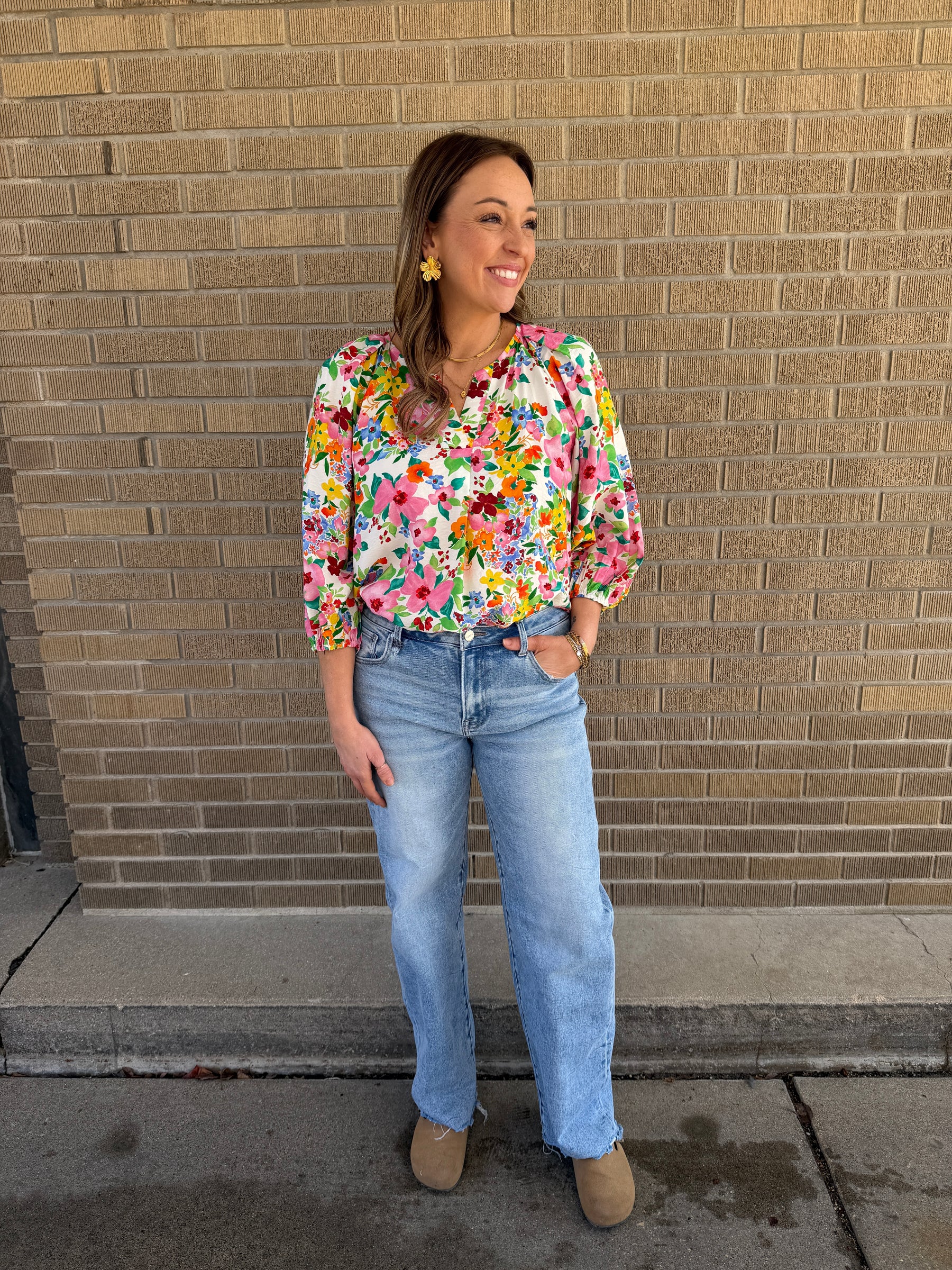 Split Neck Floral Top