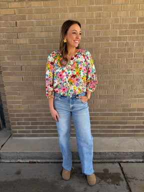 Split Neck Floral Top