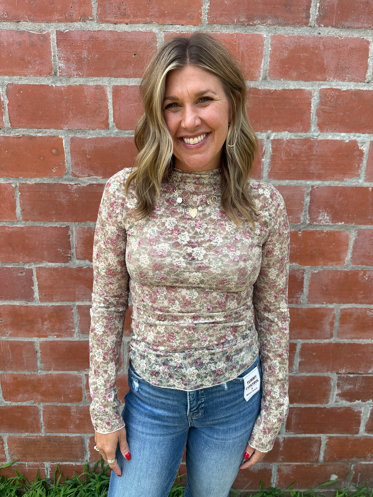 Beige Floral Lace Layering Top