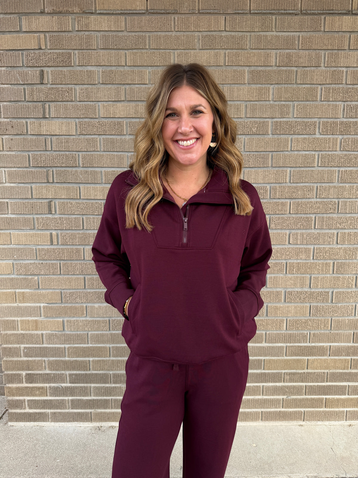 Modal Zip Up Pullover - Dark Cherry