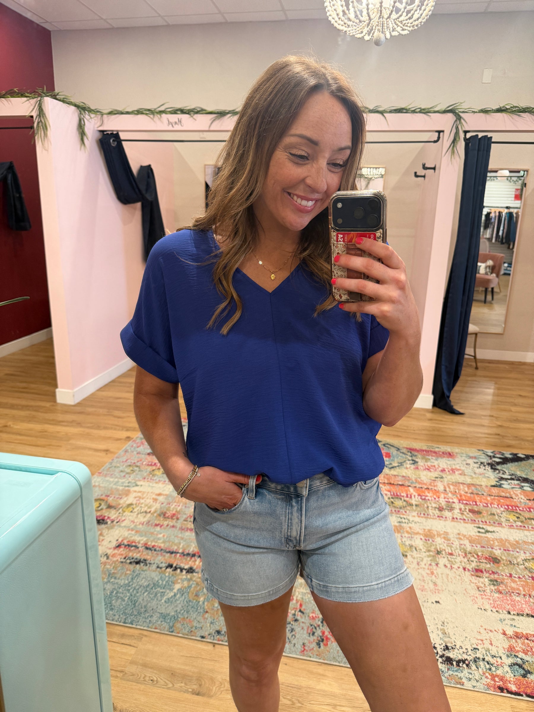 Royal Blue V Neck Top