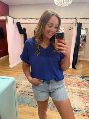 Royal Blue V Neck Top