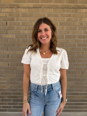 White Tie Front Crop Top