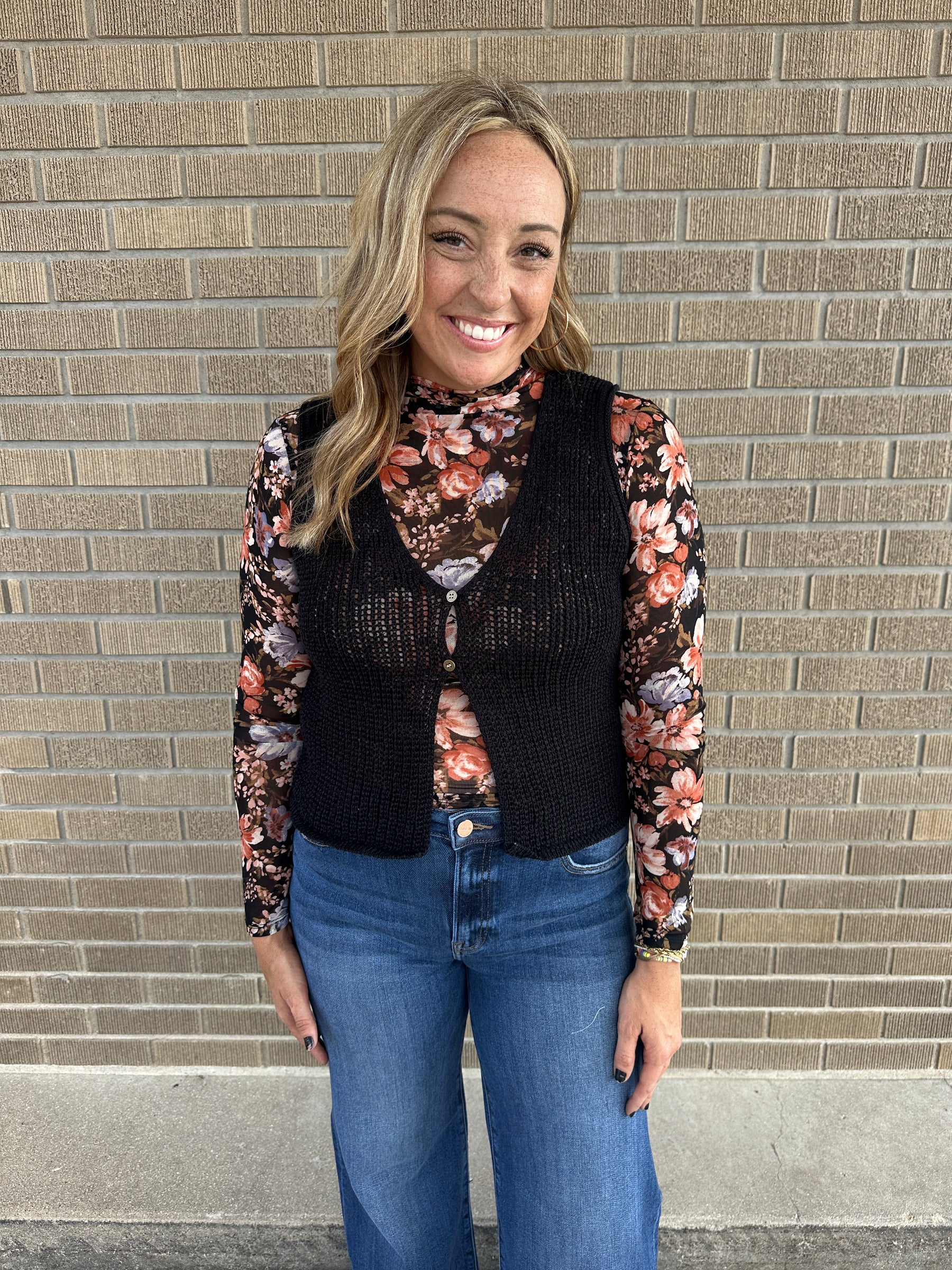 Floral Mesh Top - Black