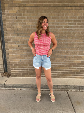 Red Gingham Button Up Tank