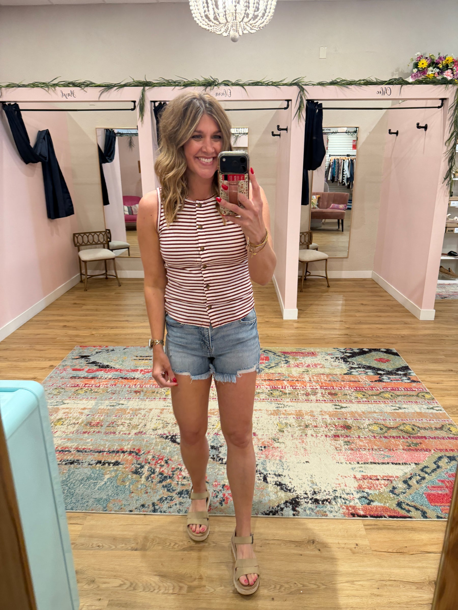 Wine and Cream Stripe Tank