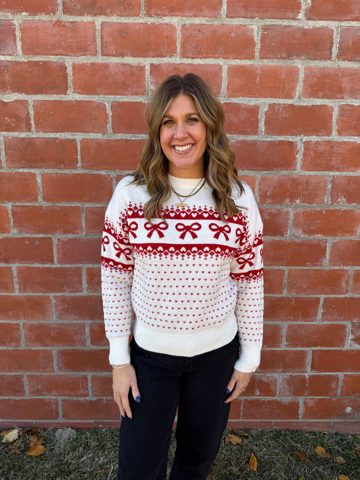 Red and White Bow Sweater