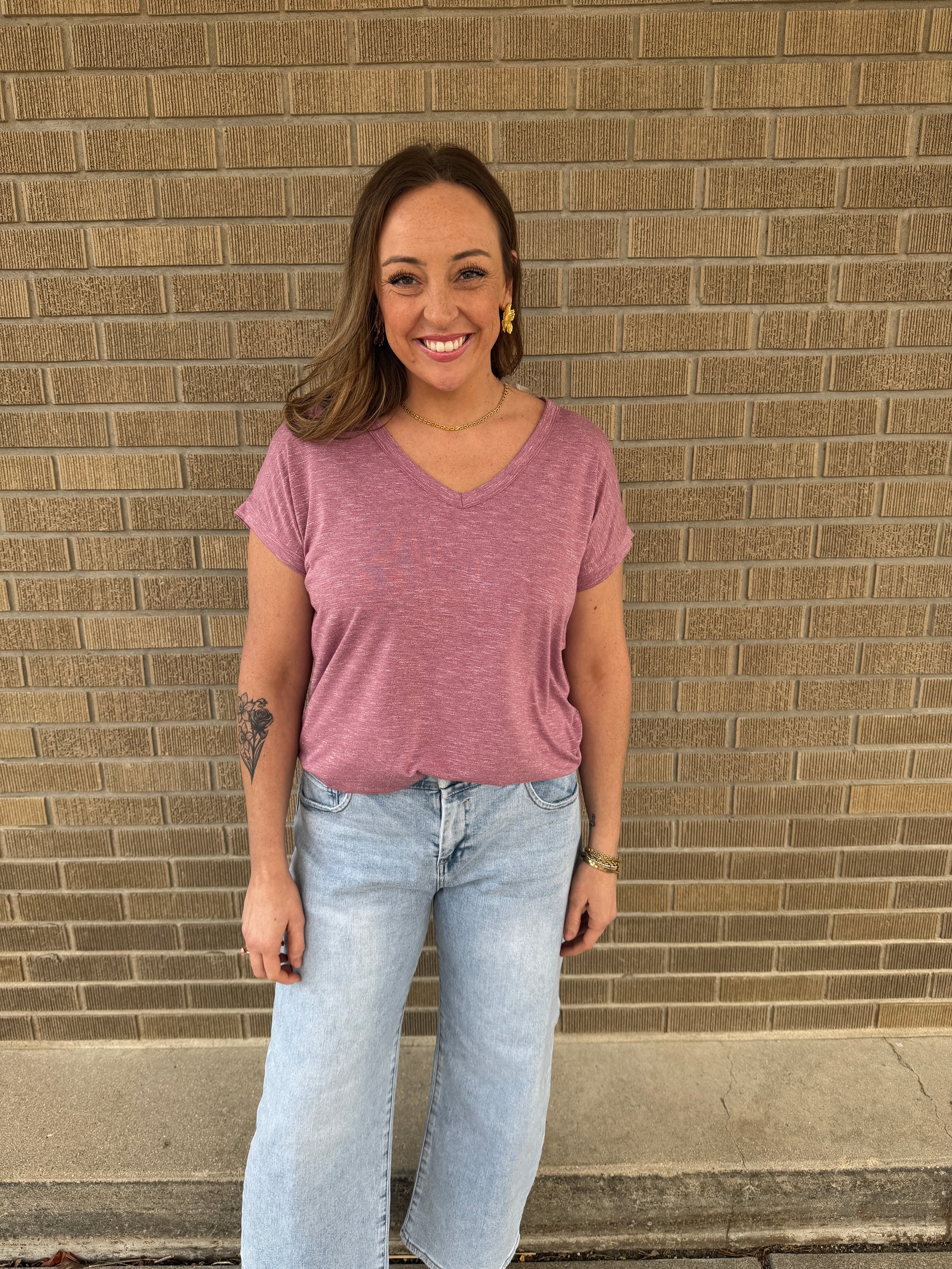 Mauve V Neck Tee