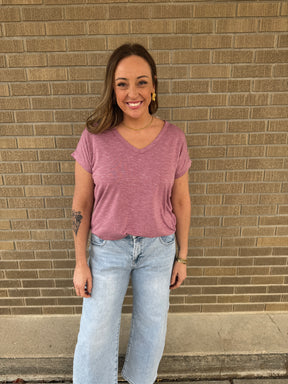 Mauve V Neck Tee