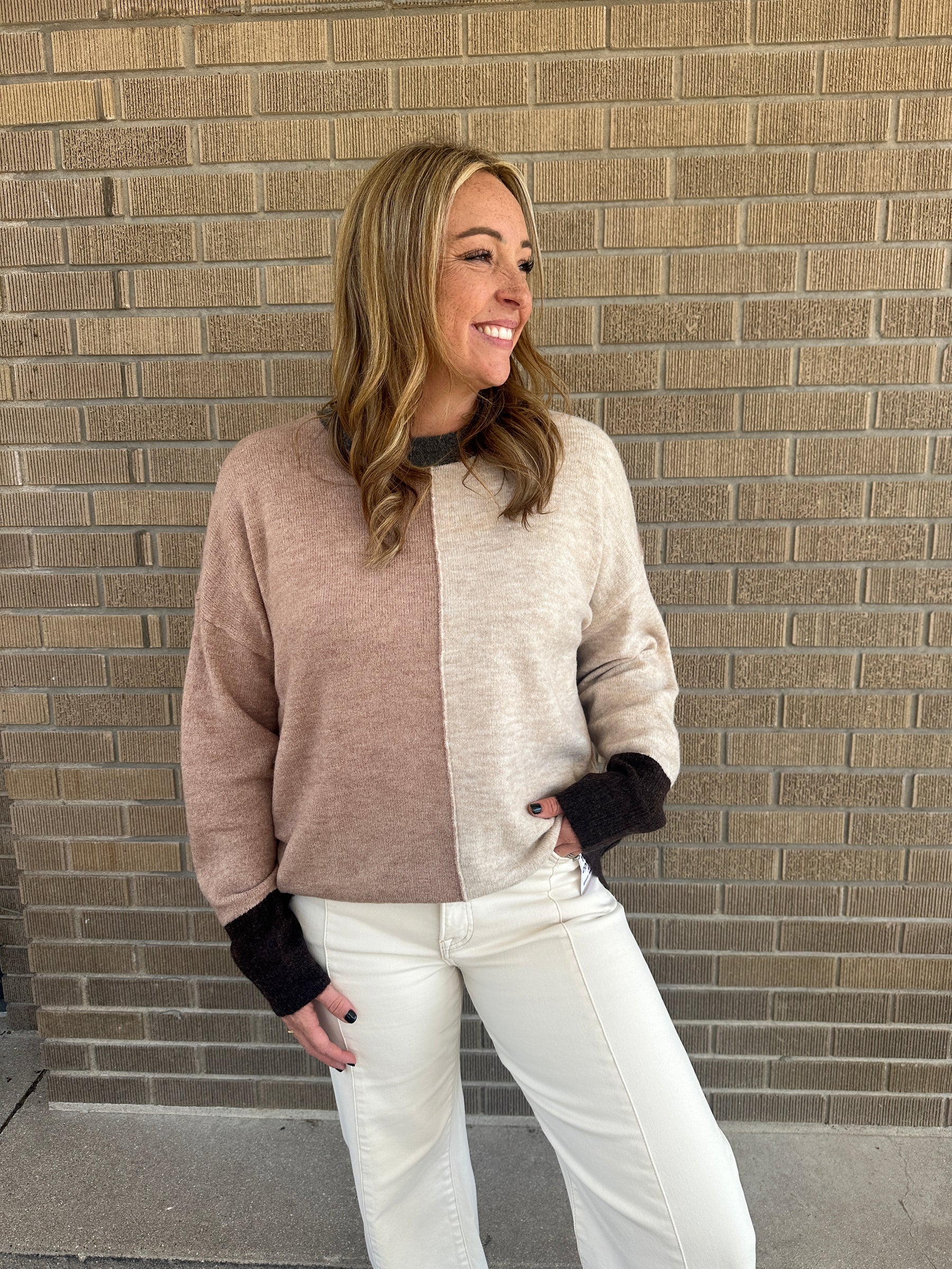 Neutral Girly Colorblock Sweater