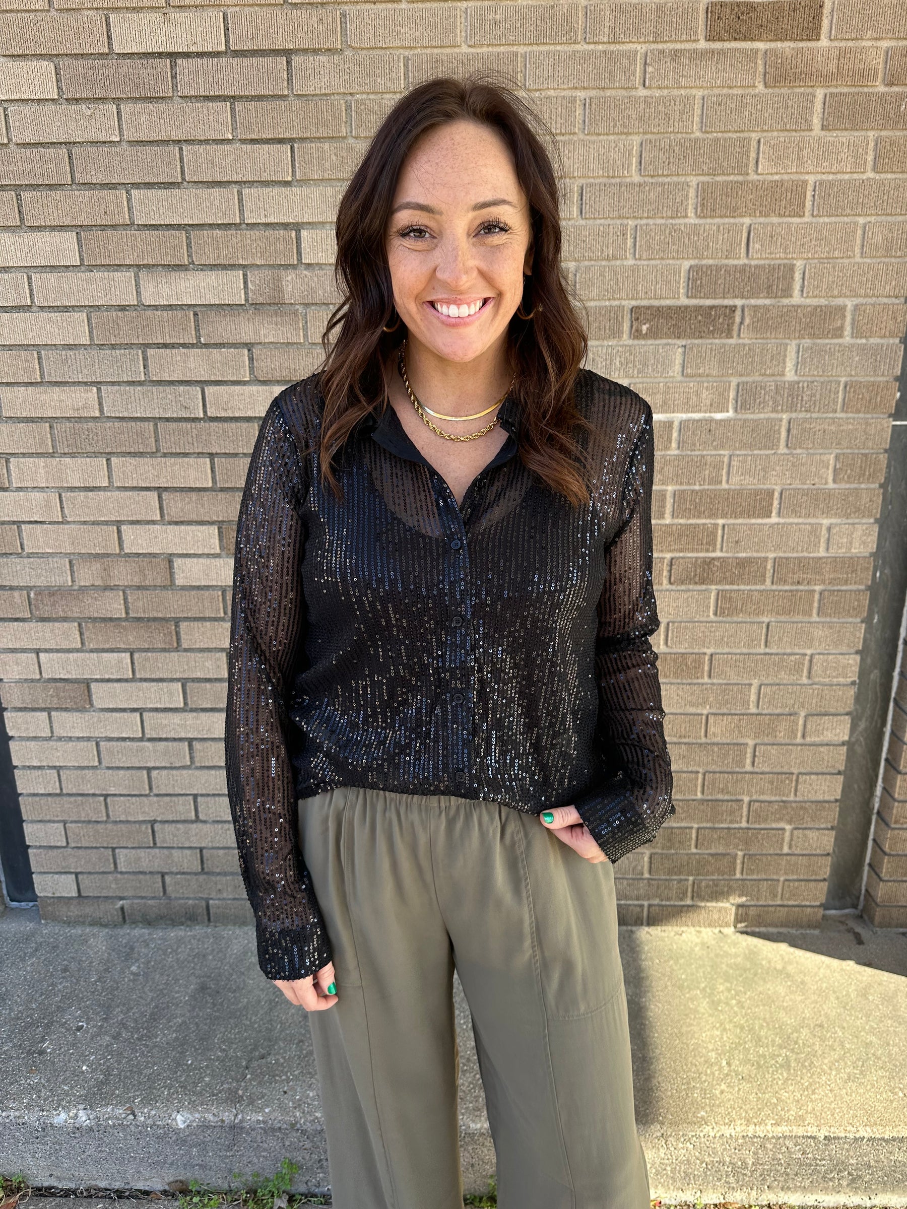 Sequin Button Down Blouse