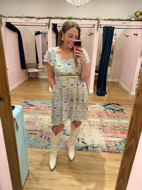 Blue and Yellow Floral Dress