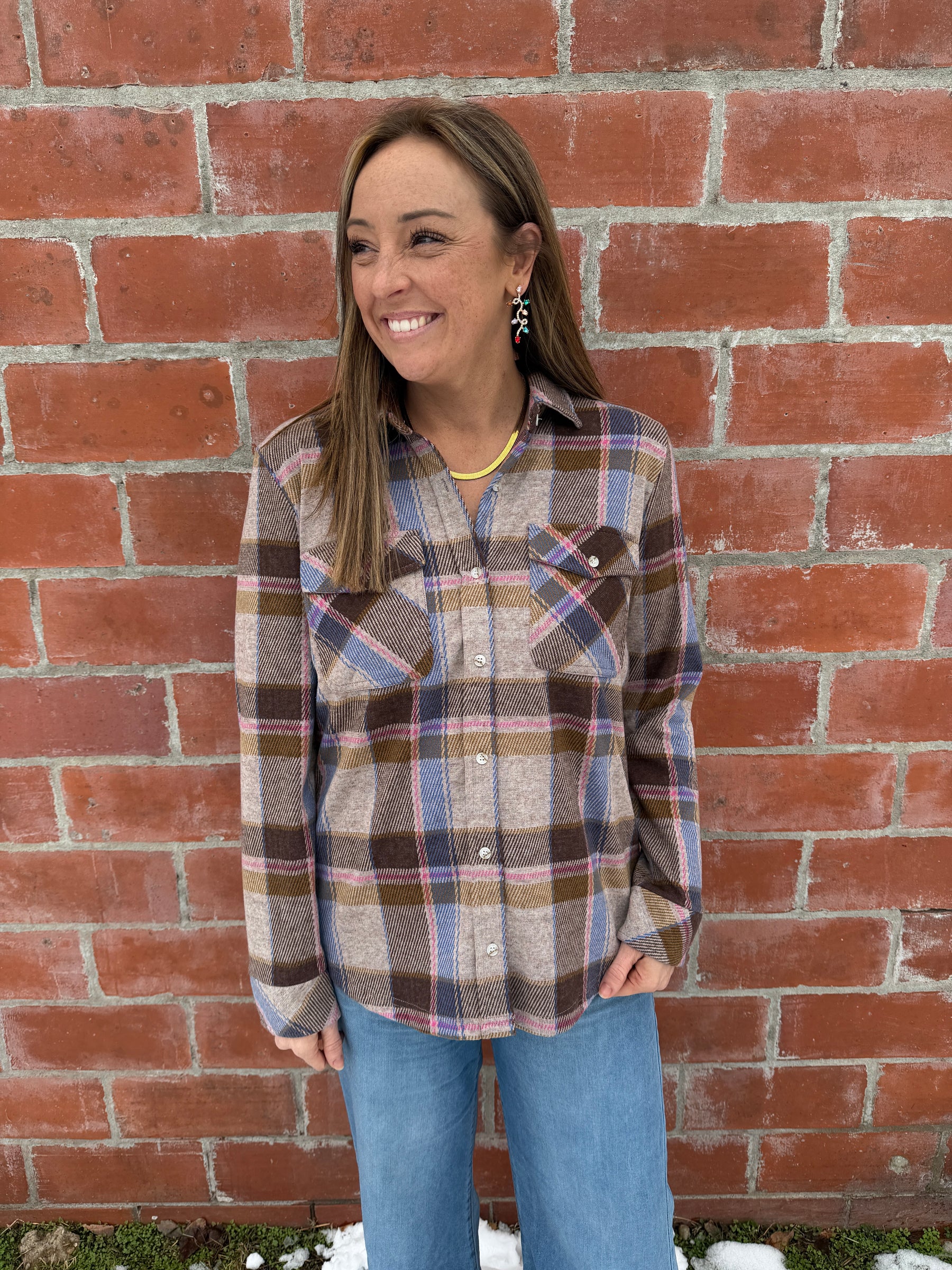 Cassian Top - Sand Brown Plaid