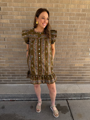 Olive Floral Mini Dress