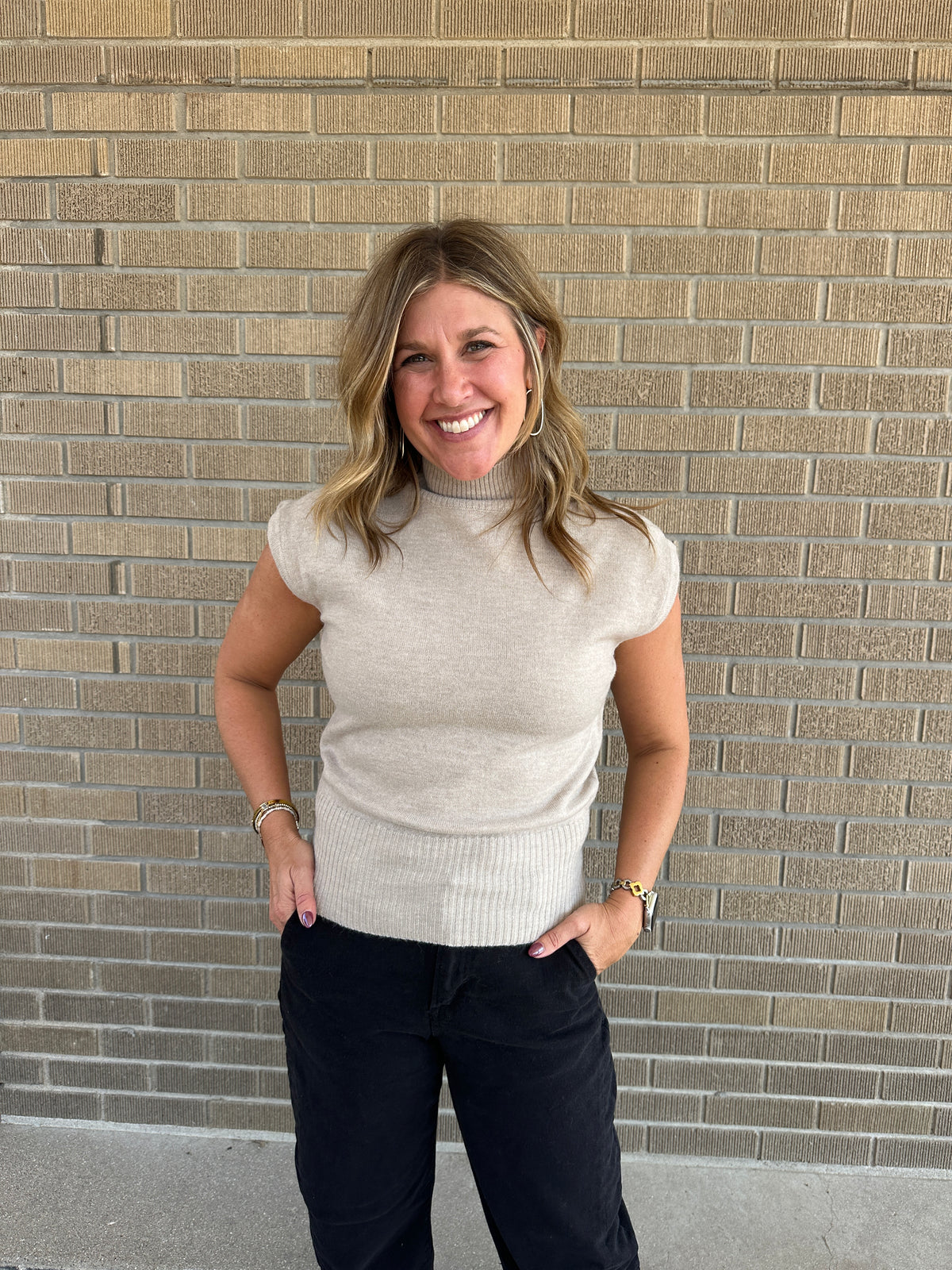Mock Neck Taupe Sweater