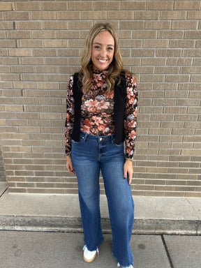 Floral Mesh Top - Black