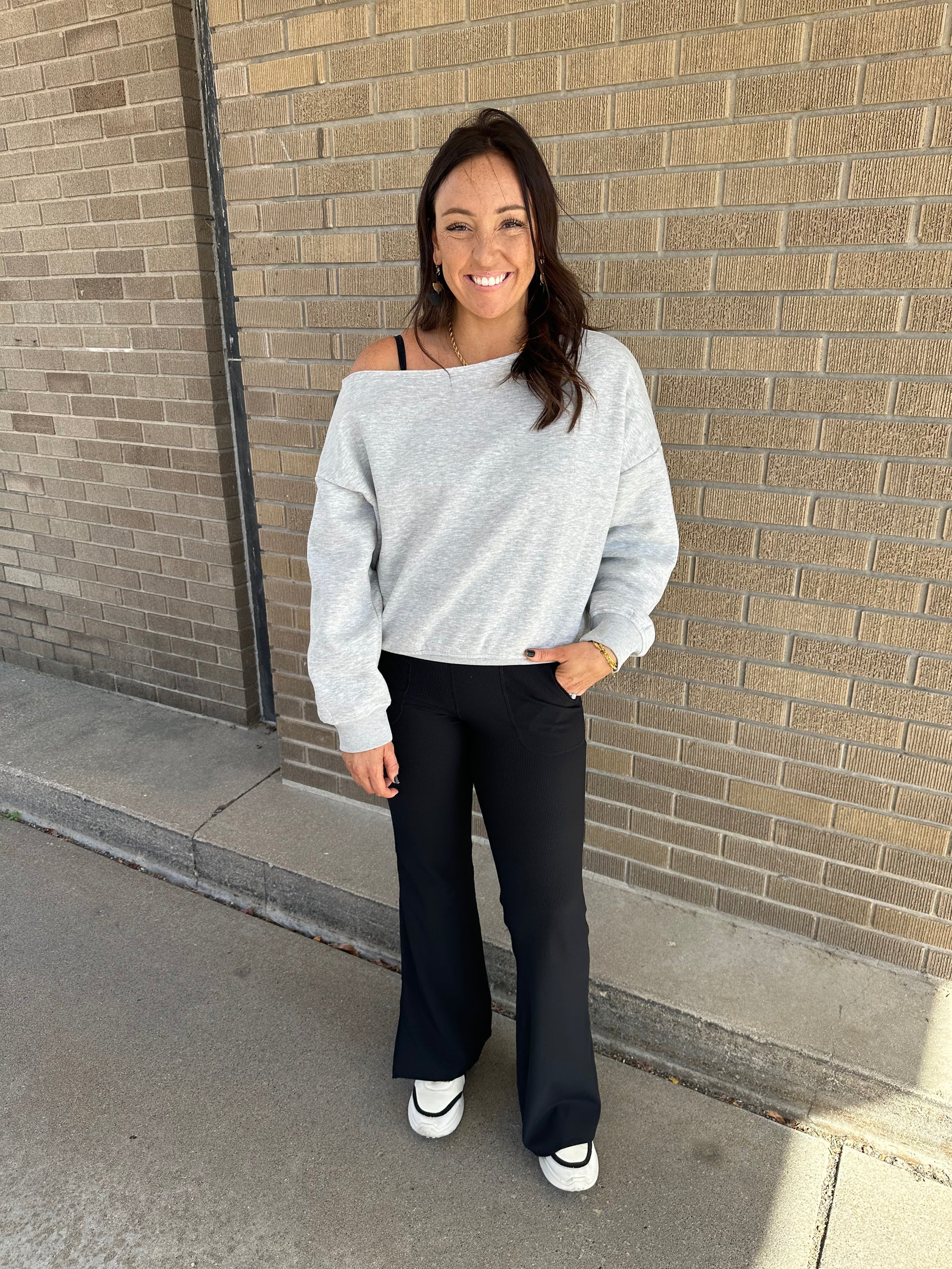 Off The Shoulder Grey Top