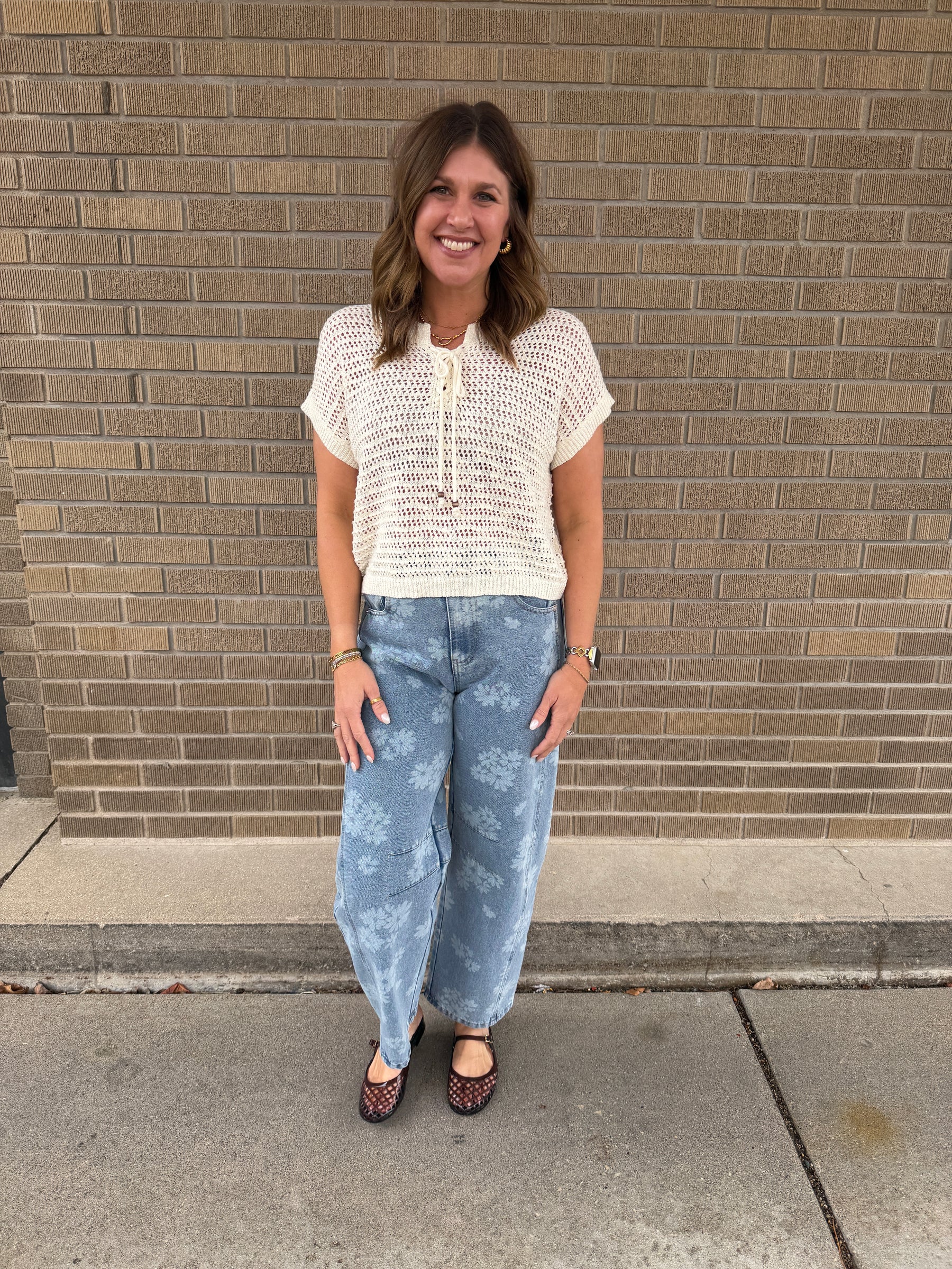 Blue Floral Barrel Jeans