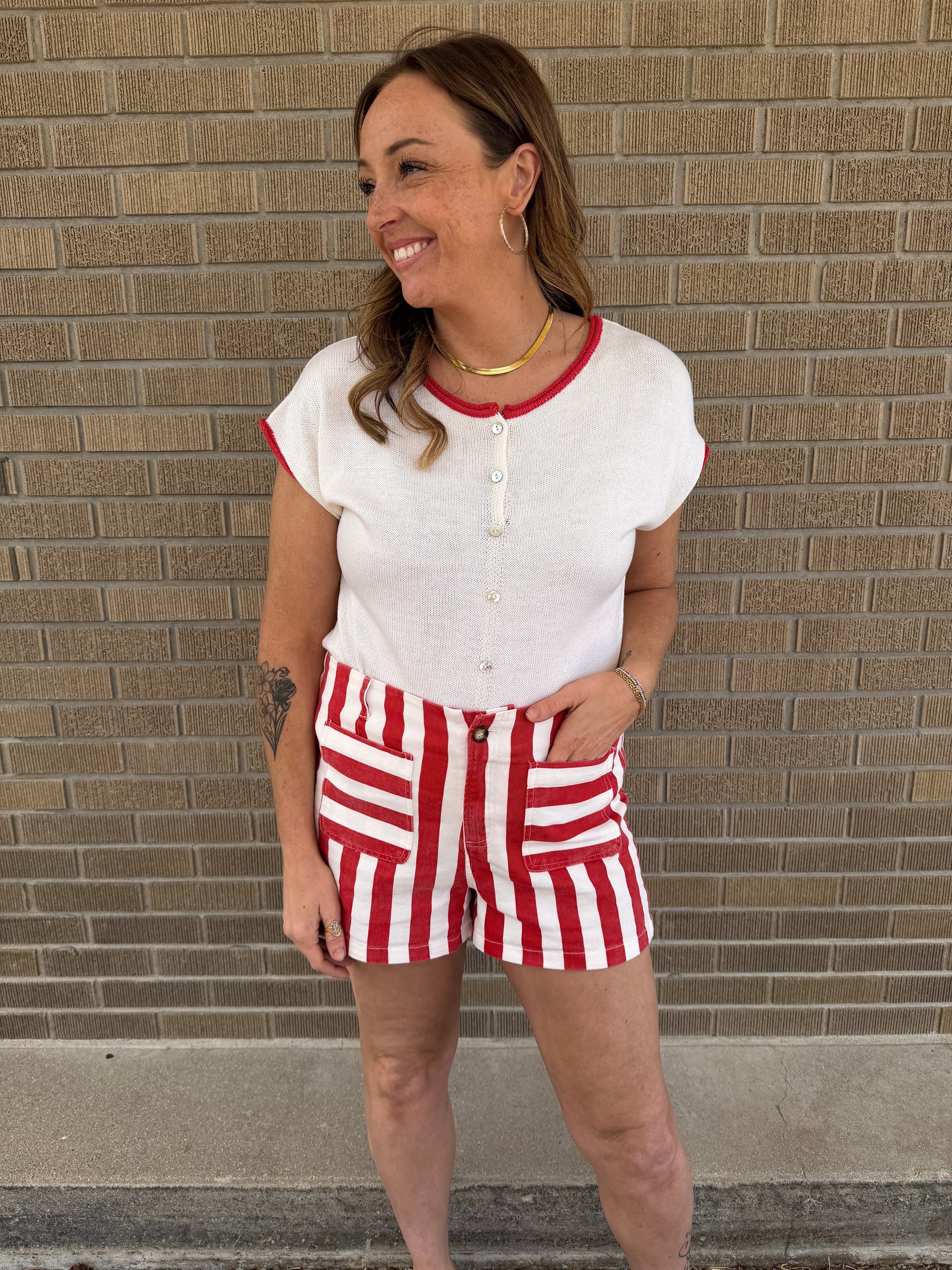 Red and White Stripe Shorts