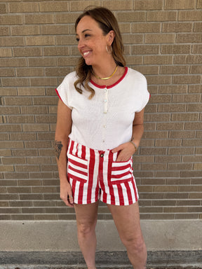 Red and White Stripe Shorts