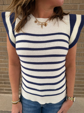 Blue and White Stripe Sweater Top