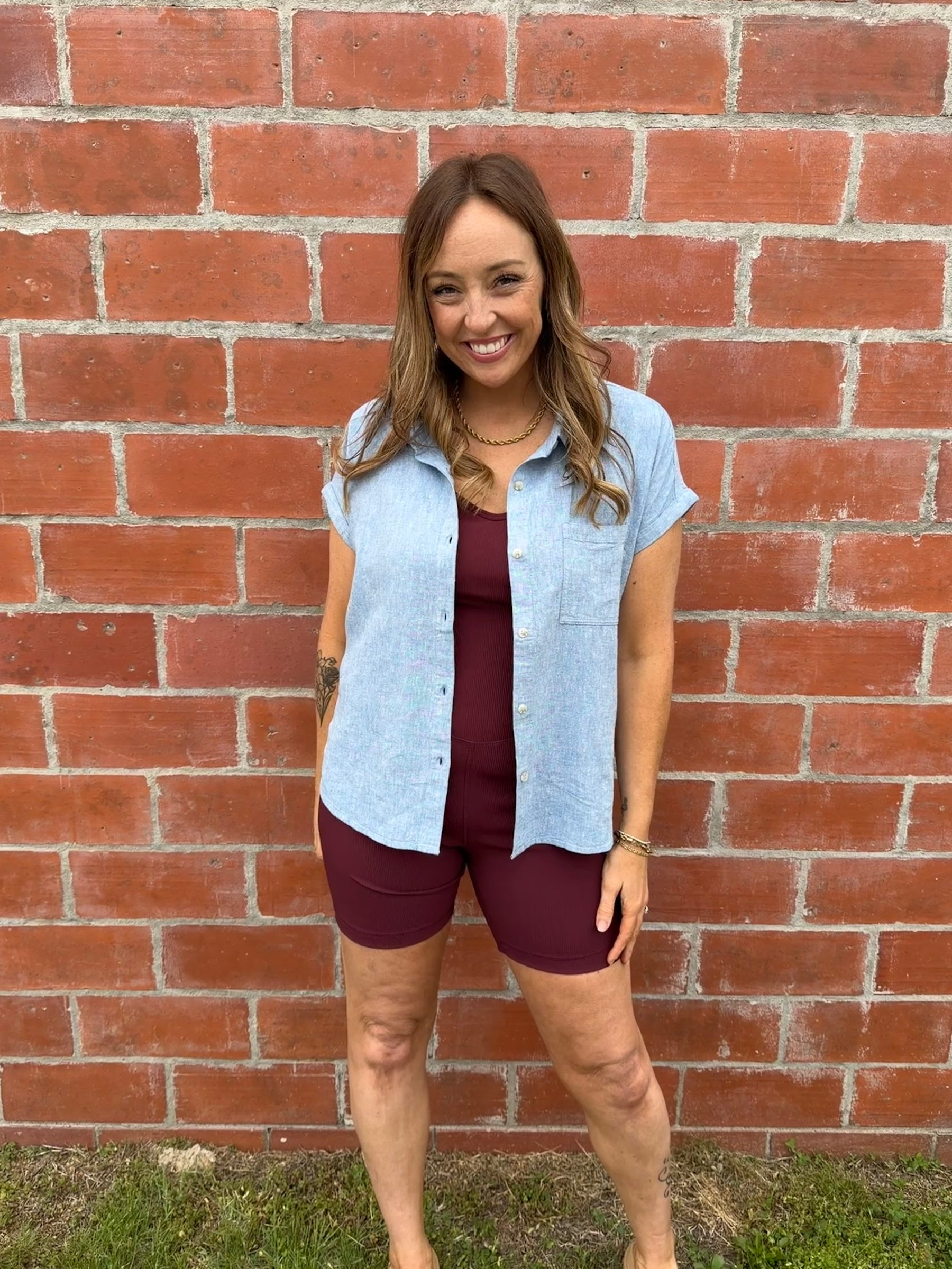 Ribbed Wine Romper