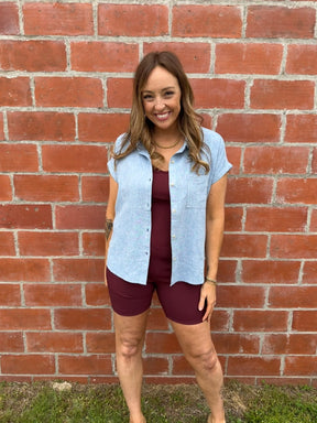 Ribbed Wine Romper