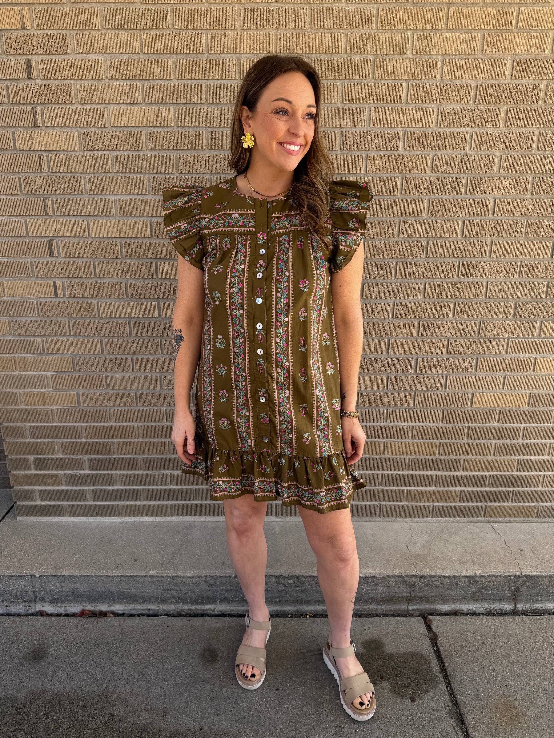 Olive Floral Mini Dress