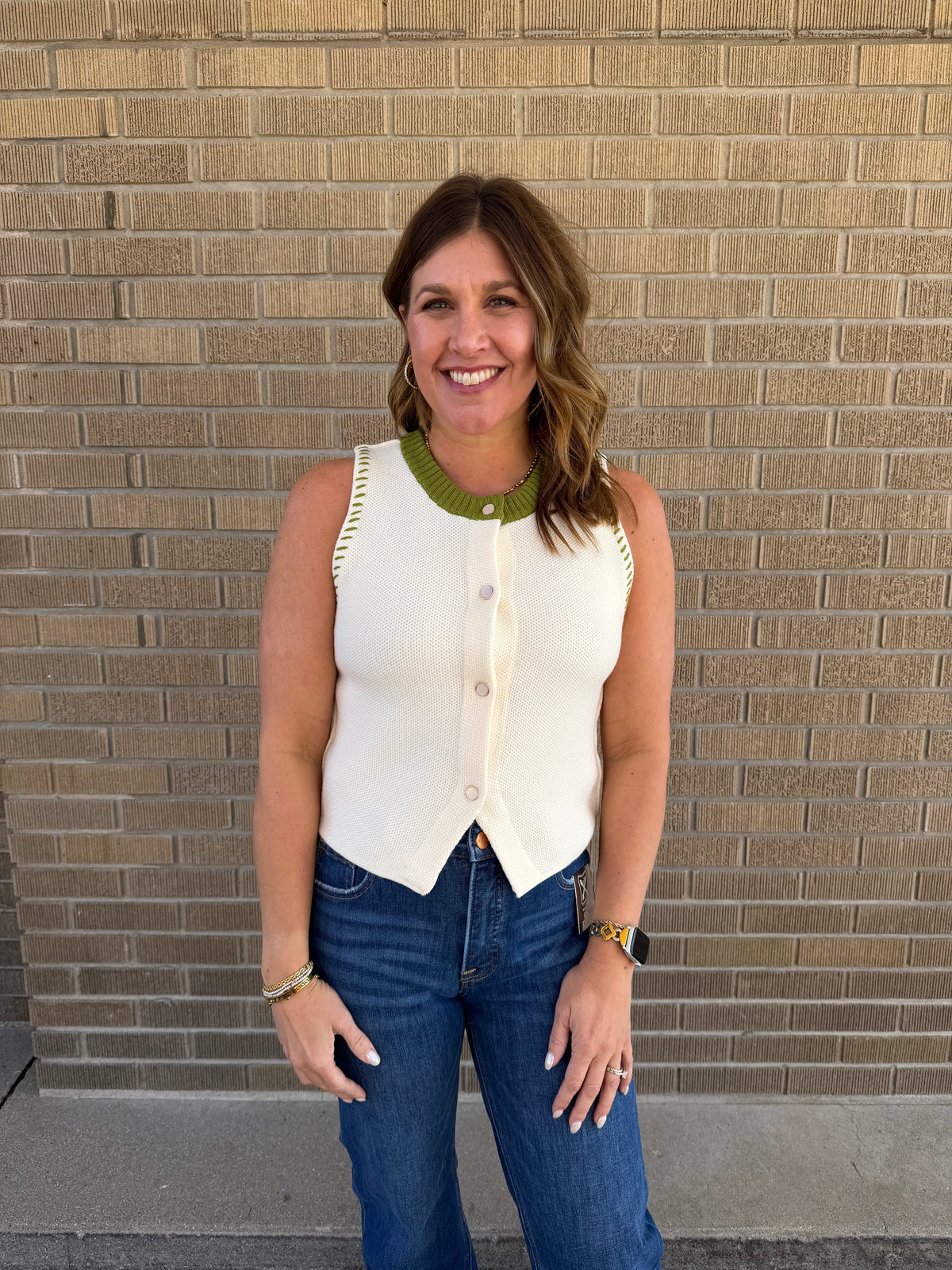 Cream and Green Sweater Tank