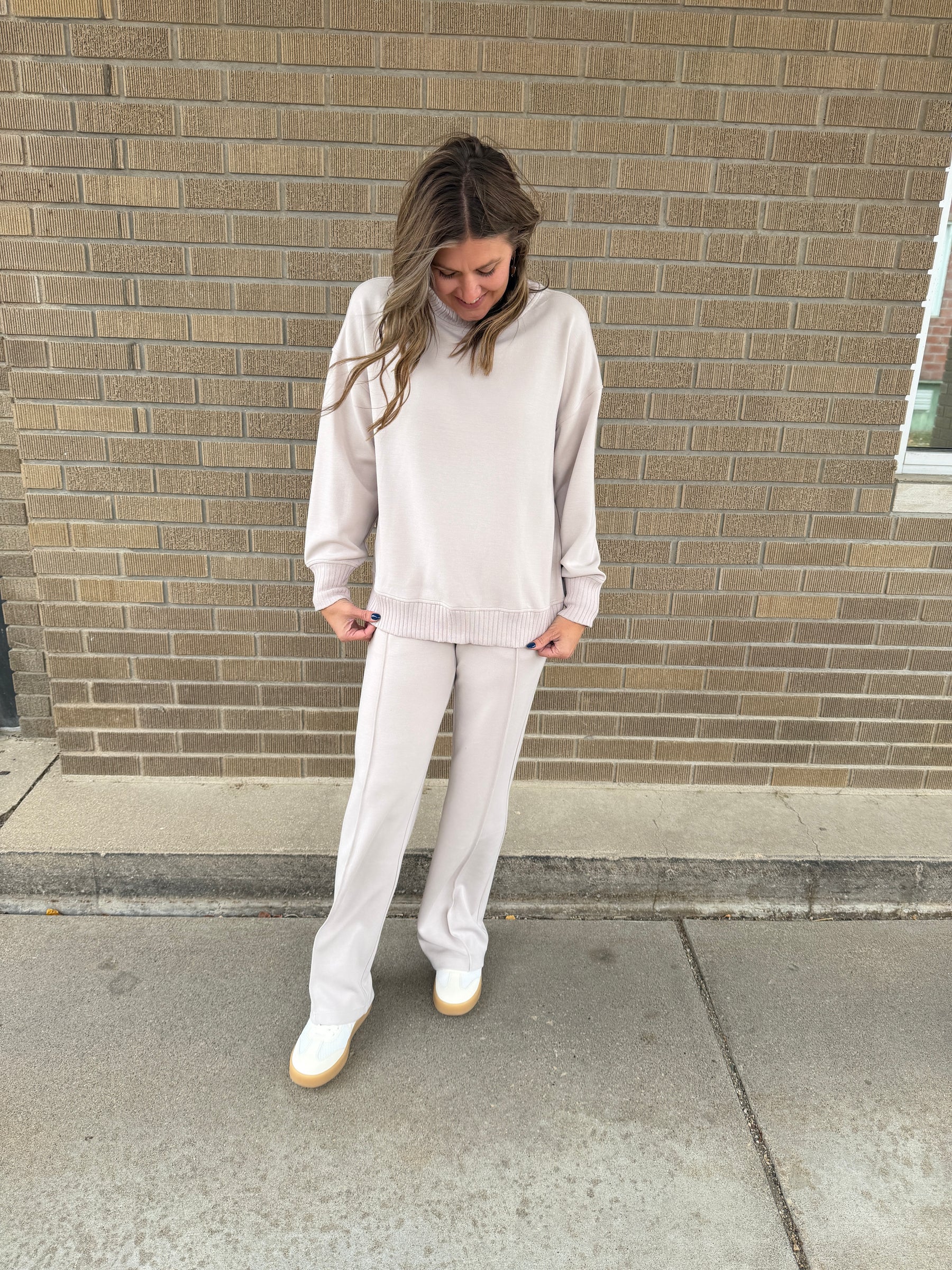 Modal Straight Leg Pants - Mocha Cream