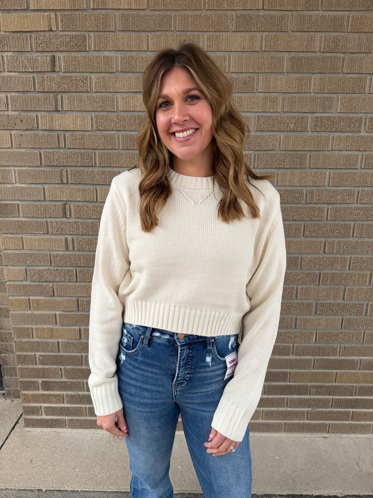 Classic Knit Crop Sweater - Cream