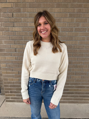 Classic Knit Crop Sweater - Cream