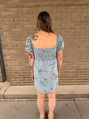 Blue Floral Denim Dress