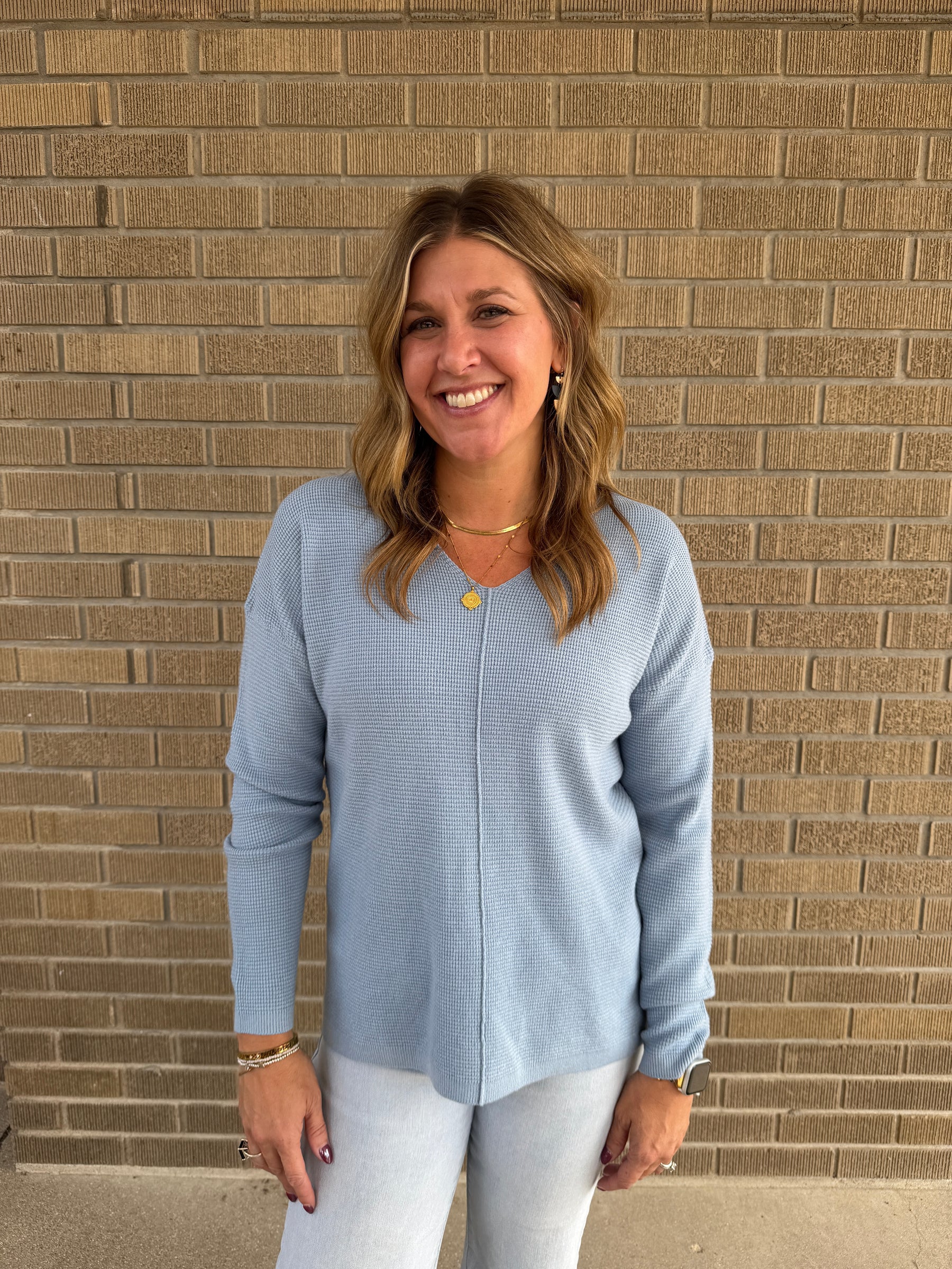 Baby Blue Waffle Knit Sweater
