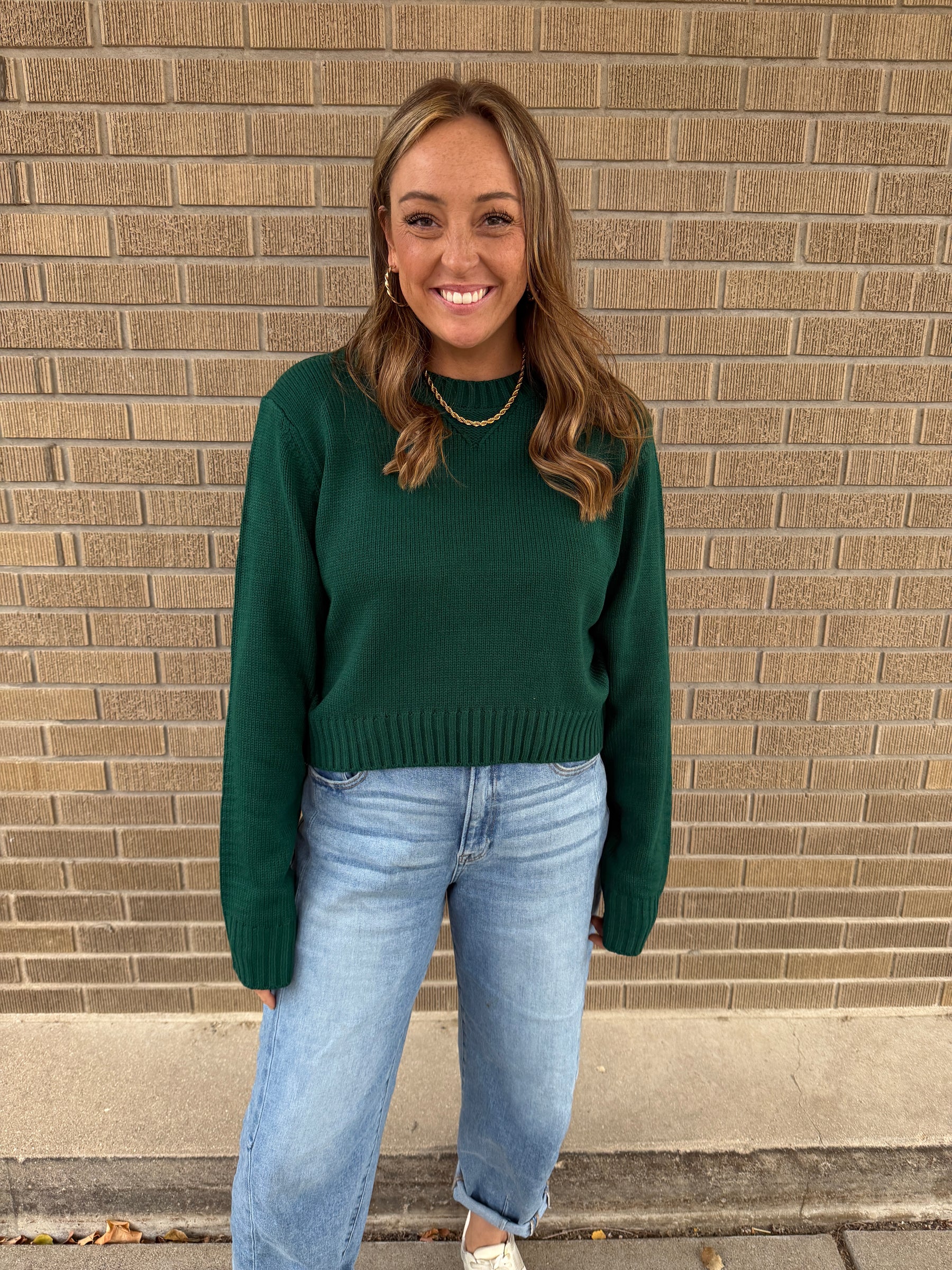 Classic Knit Crop Sweater - Green