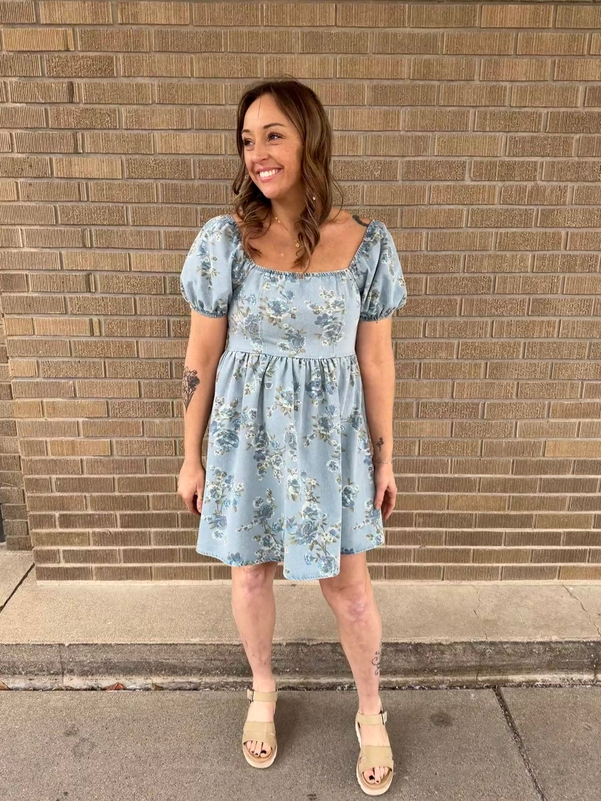Blue Floral Denim Dress