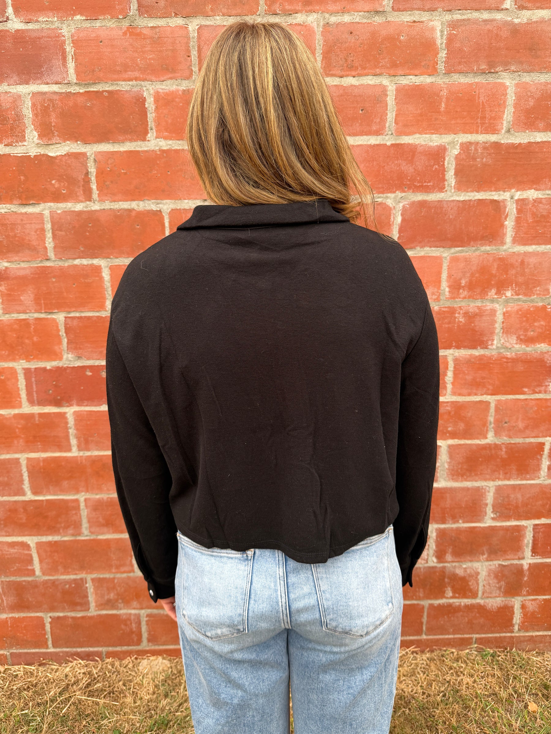 Black Crop Button Up