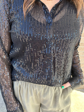 Sequin Button Down Blouse